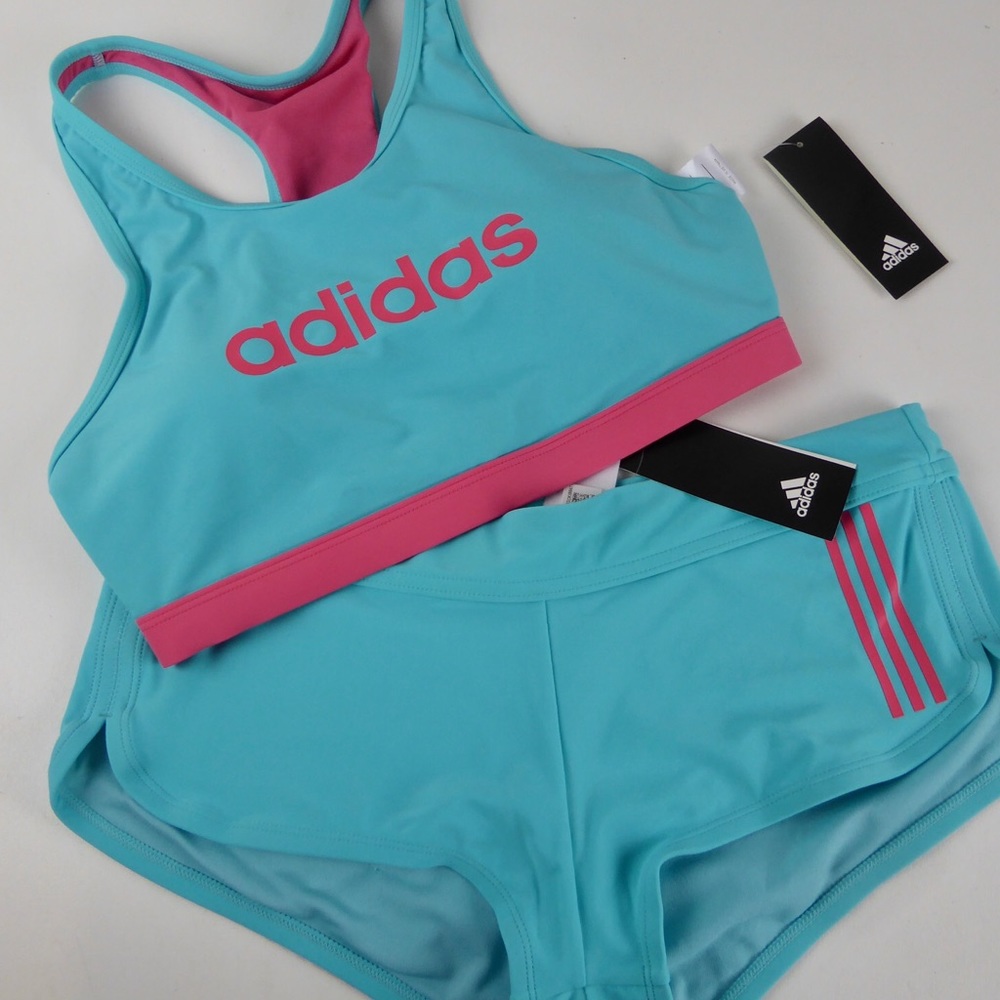Adidas Racerback Swim Top w Cups & Shorts Set NWT